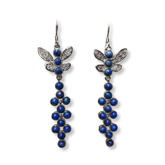 Women’s dragon fly lapis lazuli dangle earrings jewelry fashion accessories gift - Picture 3 of 5
